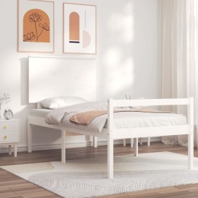 Bed for seniors with white solid wood headboard by , Beds and slatted bases - Ref: Foro24-3195447, Price: 142,99 €, Discount: %