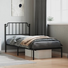 Bed frame with black metal headboard 90x190 cm by , Beds and slatted bases - Ref: Foro24-373879, Price: 60,99 €, Discount: %