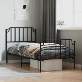 Bed frame with headboard and black metal footboard 90x200 cm by , Beds and slatted bases - Ref: Foro24-373898, Price: 68,24 €...