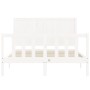 Double bed frame with white solid wood headboard by , Beds and slatted bases - Ref: Foro24-3192597, Price: 187,19 €, Discount: %