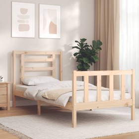 Bed frame with solid wood headboard 100x200 cm by , Beds and slatted bases - Ref: Foro24-3192871, Price: 112,71 €, Discount: %