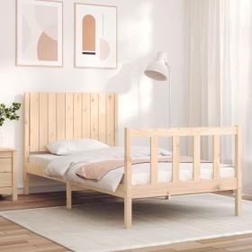 Bed frame with solid wood headboard 100x200 cm by , Beds and slatted bases - Ref: Foro24-3192936, Price: 138,99 €, Discount: %