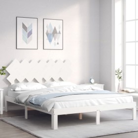 White solid wood bed frame with headboard 140x200 cm by , Beds and slatted bases - Ref: Foro24-3193727, Price: 140,99 €, Disc...