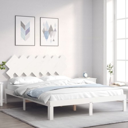 White solid wood bed frame with headboard 140x200 cm by , Beds and slatted bases - Ref: Foro24-3193727, Price: 140,34 €, Disc...