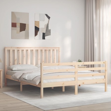 Double bed frame with solid wood headboard by , Beds and slatted bases - Ref: Foro24-3194251, Price: 153,13 €, Discount: %