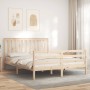 Double bed frame with solid wood headboard by , Beds and slatted bases - Ref: Foro24-3194251, Price: 153,13 €, Discount: %