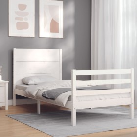 Estructura de cama individual con cabecero madera maciza blanco de , Camas y somieres - Ref: Foro24-3194597, Precio: 127,10 €...