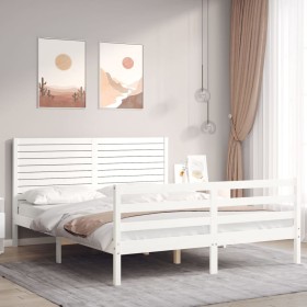 Estructura de cama con cabecero madera maciza blanco 160x200 cm de , Camas y somieres - Ref: Foro24-3195037, Precio: 182,02 €...