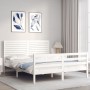 White solid wood bed frame with headboard 160x200 cm by , Beds and slatted bases - Ref: Foro24-3195037, Price: 182,02 €, Disc...