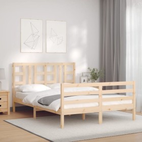 Double bed frame with solid wood headboard by , Beds and slatted bases - Ref: Foro24-3193896, Price: 126,99 €, Discount: %