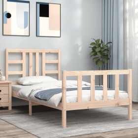 Bed frame with solid wood headboard 100x200 cm by , Beds and slatted bases - Ref: Foro24-3191961, Price: 117,99 €, Discount: %