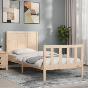 Single bed frame with solid wood headboard by , Beds and slatted bases - Ref: Foro24-3192581, Price: 110,99 €, Discount: %