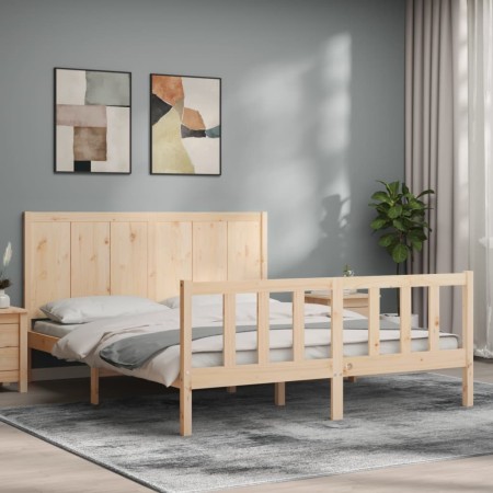 Double bed frame with solid wood headboard by , Beds and slatted bases - Ref: Foro24-3192626, Price: 173,89 €, Discount: %