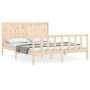 Double bed frame with solid wood headboard by , Beds and slatted bases - Ref: Foro24-3192626, Price: 173,89 €, Discount: %