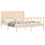 Double bed frame with solid wood headboard by , Beds and slatted bases - Ref: Foro24-3192626, Price: 173,89 €, Discount: %