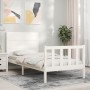 White solid wood bed frame with headboard 100x200 cm by , Beds and slatted bases - Ref: Foro24-3192742, Price: 149,37 €, Disc...