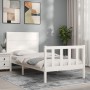 White solid wood bed frame with headboard 100x200 cm by , Beds and slatted bases - Ref: Foro24-3192742, Price: 149,37 €, Disc...