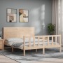 Double bed frame with solid wood headboard by , Beds and slatted bases - Ref: Foro24-3192756, Price: 195,04 €, Discount: %