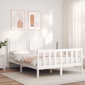 Double bed frame with white solid wood headboard by , Beds and slatted bases - Ref: Foro24-3192922, Price: 170,99 €, Discount: %