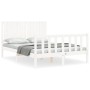 Estructura cama de matrimonio con cabecero madera maciza blanco de , Camas y somieres - Ref: Foro24-3192922, Precio: 170,99 €...