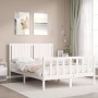 Estructura cama de matrimonio con cabecero madera maciza blanco de , Camas y somieres - Ref: Foro24-3192922, Precio: 170,99 €...