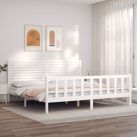 Double bed frame with white solid wood headboard by , Beds and slatted bases - Ref: Foro24-3193222, Price: 243,16 €, Discount: %