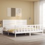 Estructura cama de matrimonio con cabecero madera maciza blanco de , Camas y somieres - Ref: Foro24-3193222, Precio: 243,16 €...