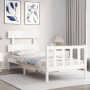 White solid wood bed frame with headboard 100x200 cm by , Beds and slatted bases - Ref: Foro24-3193262, Price: 121,63 €, Disc...