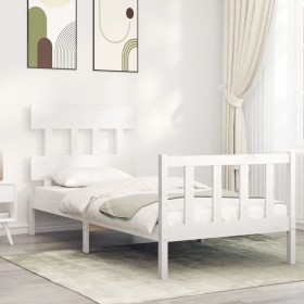 Single bed frame with white solid wood headboard by , Beds and slatted bases - Ref: Foro24-3193297, Price: 104,74 €, Discount: %