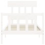 Single bed frame with white solid wood headboard by , Beds and slatted bases - Ref: Foro24-3193297, Price: 104,74 €, Discount: %