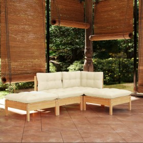 Garden furniture 4 pieces and cushions solid cream pine wood by , Garden sets - Ref: Foro24-3096286, Price: 305,55 €, Discoun...