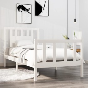 White single solid wood bed frame 75x190 cm by , Beds and slatted bases - Ref: Foro24-3104089, Price: 101,99 €, Discount: %