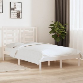 Small double bed frame white solid wood 120x190cm by , Beds and slatted bases - Ref: Foro24-3104319, Price: 122,99 €, Discoun...