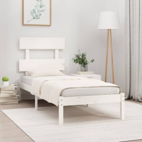 White single solid wood bed frame 75x190 cm by , Beds and slatted bases - Ref: Foro24-3104634, Price: 78,99 €, Discount: %