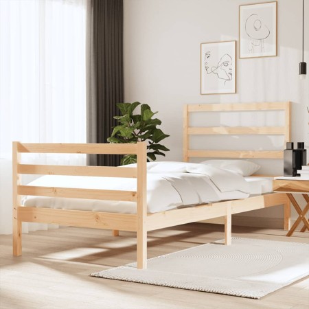 Solid pine wood bed frame 75x190 cm by , Beds and slatted bases - Ref: Foro24-3104958, Price: 87,99 €, Discount: %