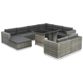 Set de muebles de jardín 10 pzas y cojines ratán sintético gris de vidaXL, Conjuntos de jardín - Ref: Foro24-44426, Precio: 1...