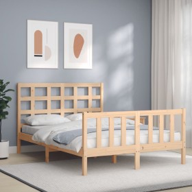 Bed frame with solid wood headboard 140x200 cm by , Beds and slatted bases - Ref: Foro24-3192101, Price: 119,99 €, Discount: %