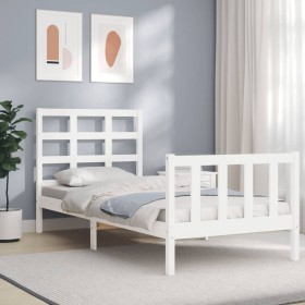 White solid wood bed frame with headboard 100x200 cm by , Beds and slatted bases - Ref: Foro24-3192092, Price: 114,99 €, Disc...