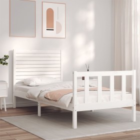 Estructura de cama con cabecero madera maciza blanco de , Camas y somieres - Ref: Foro24-3193172, Precio: 120,99 €, Descuento: %