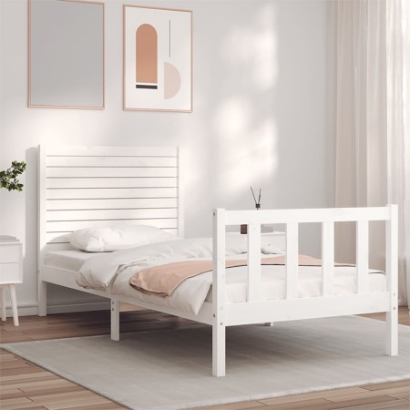 Estructura de cama con cabecero madera maciza blanco de , Camas y somieres - Ref: Foro24-3193172, Precio: 120,71 €, Descuento: %