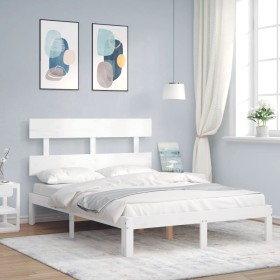 White solid wood bed frame with headboard 140x200 cm by , Beds and slatted bases - Ref: Foro24-3193532, Price: 133,35 €, Disc...