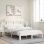 White solid wood bed frame with headboard 140x200 cm by , Beds and slatted bases - Ref: Foro24-3193532, Price: 133,35 €, Disc...