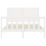 White solid wood bed frame with headboard 140x190 cm by , Beds and slatted bases - Ref: Foro24-3193187, Price: 155,99 €, Disc...