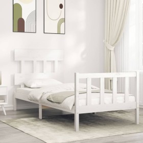 White solid wood bed frame with headboard 100x200 cm by , Beds and slatted bases - Ref: Foro24-3193327, Price: 123,72 €, Disc...