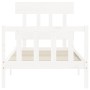 White solid wood bed frame with headboard 100x200 cm by , Beds and slatted bases - Ref: Foro24-3193327, Price: 123,63 €, Disc...