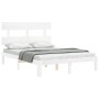 Estructura cama de matrimonio con cabecero madera maciza blanco de , Camas y somieres - Ref: Foro24-3193507, Precio: 130,10 €...