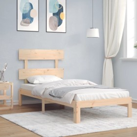 Bed frame with solid wood headboard by , Beds and slatted bases - Ref: Foro24-3193496, Price: 84,99 €, Discount: %