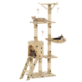 Rascador para gatos con poste de sisal 138 cm huellas beige de vidaXL, Mobiliario para gatos - Ref: Foro24-170581, Precio: 68...