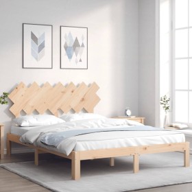 Estructura de cama de matrimonio con cabecero madera maciza de , Camas y somieres - Ref: Foro24-3193731, Precio: 125,99 €, De...