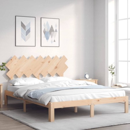 Double bed frame with solid wood headboard by , Beds and slatted bases - Ref: Foro24-3193731, Price: 128,14 €, Discount: %